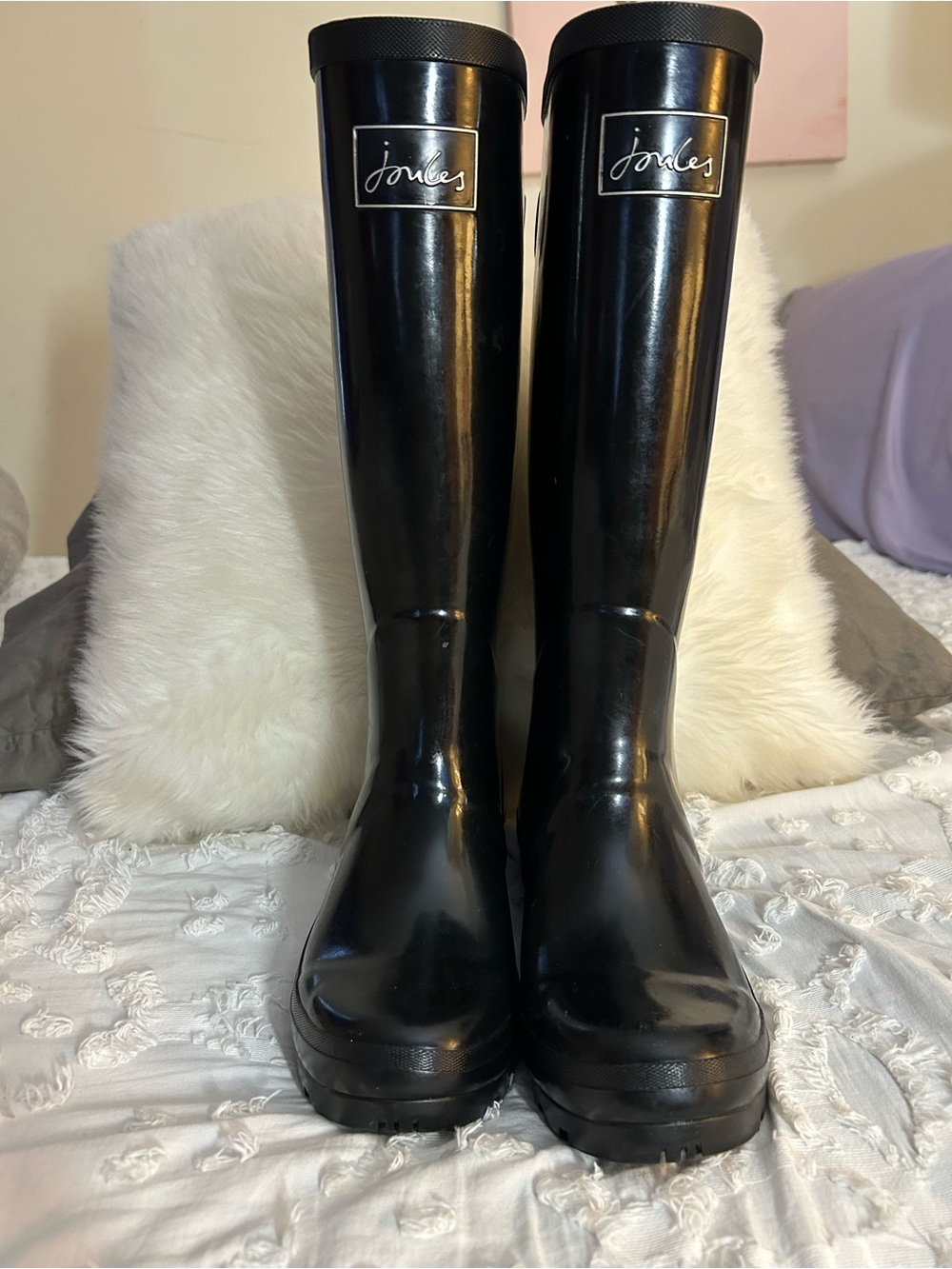 Joules Women's Glossy Black Tall Waterproof Rain Boots